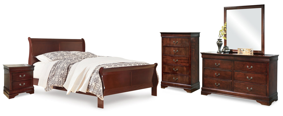 Alisdair Queen Sleigh Bed with Mirrored Dresser, Chest and 2 Nightstands