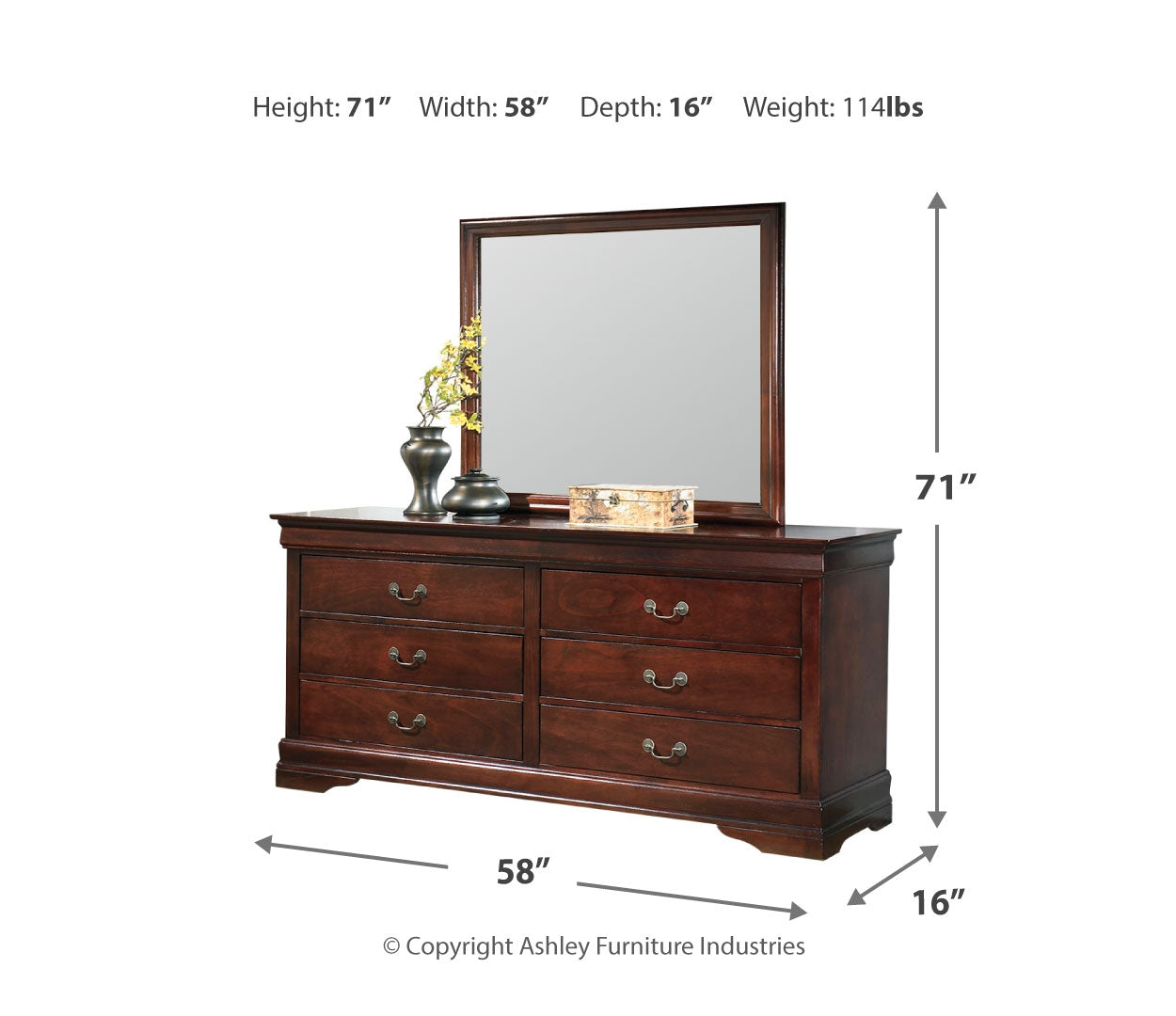 Alisdair Full Sleigh Bed with Mirrored Dresser, Chest and Nightstand