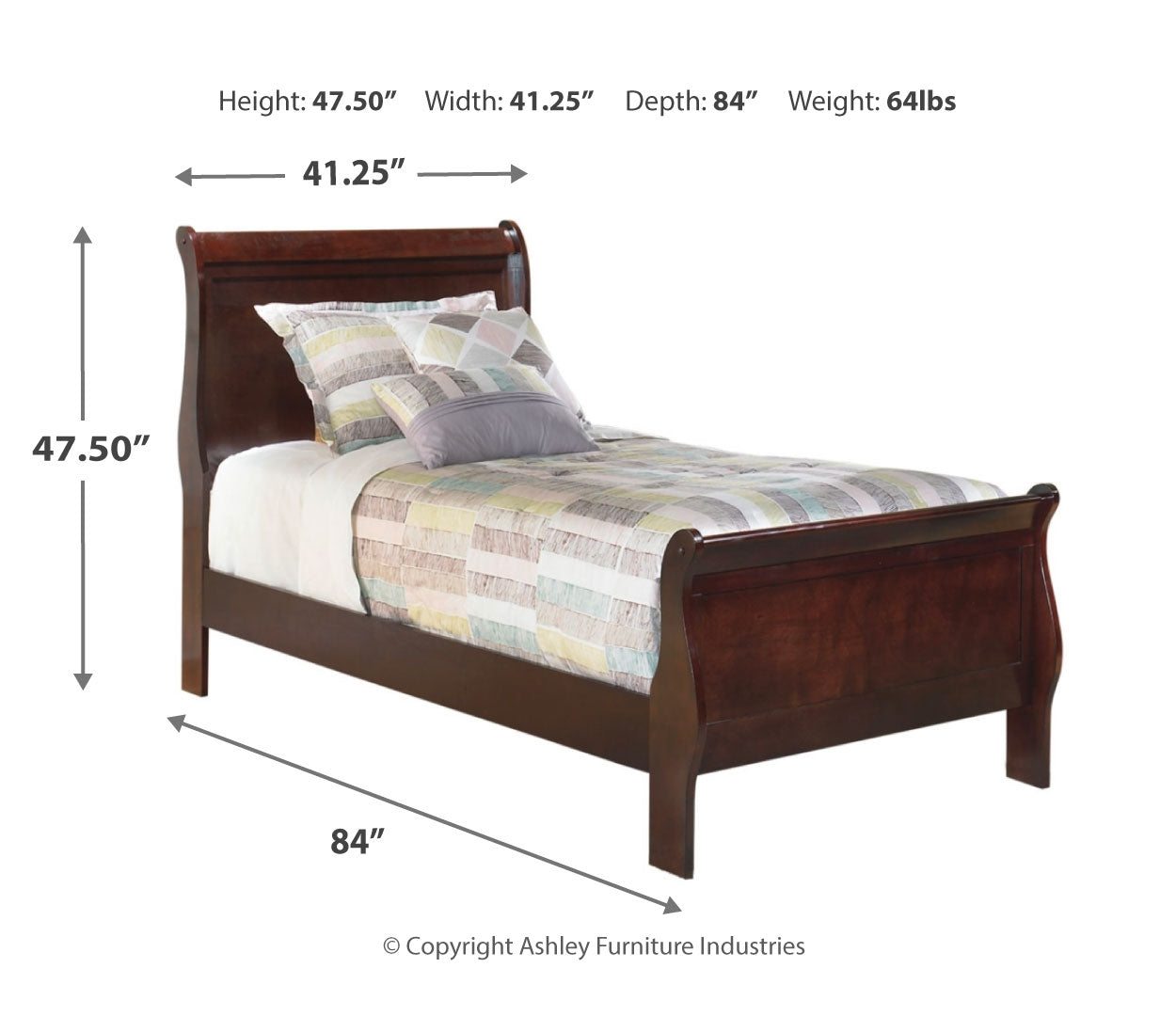 Alisdair Twin Sleigh Bed with Mirrored Dresser and Chest