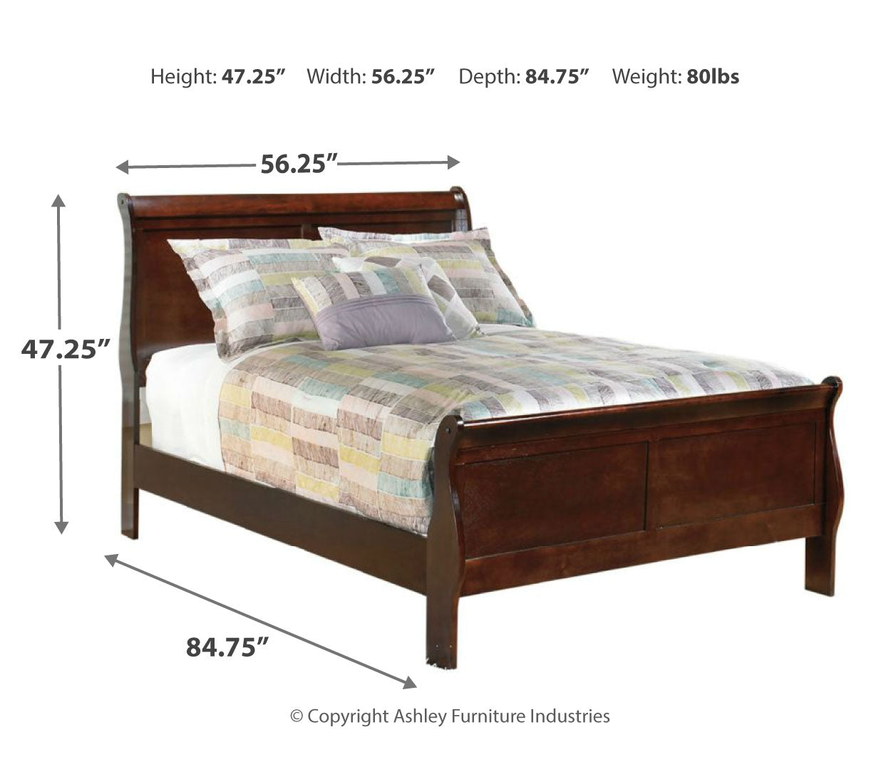 Alisdair Full Sleigh Bed with Mirrored Dresser and Chest