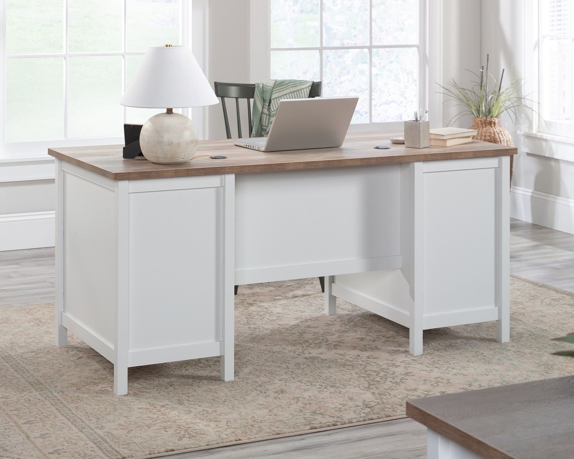 Cottage Road  White Executive Pedestal Desk with Drawers