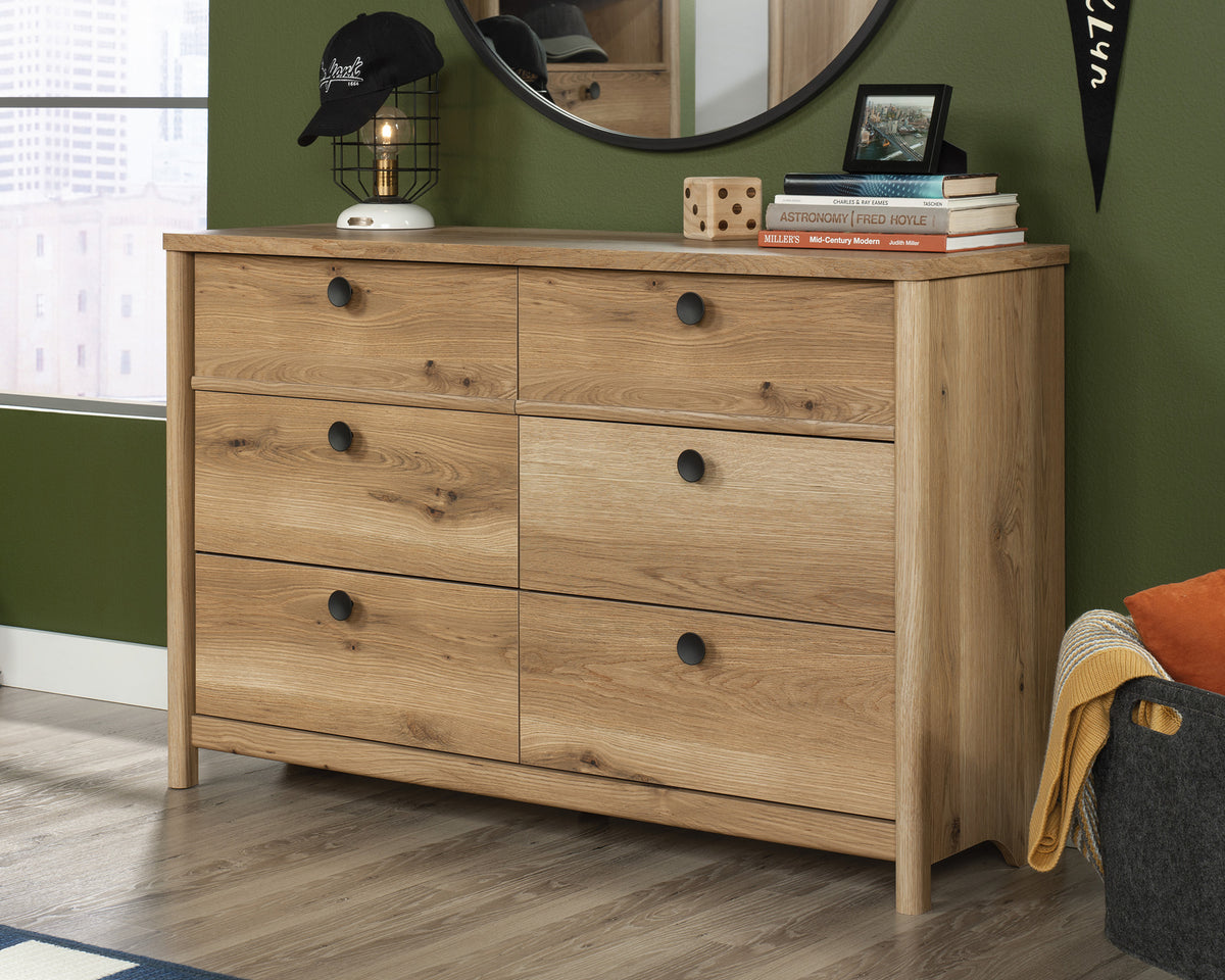 Dover Edge  6-Drawer Bedroom Dresser in Timber Oak