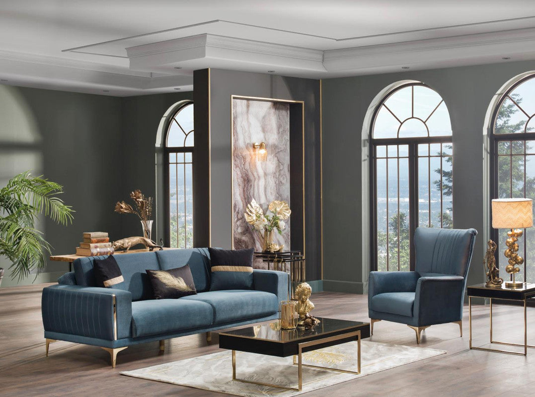 Bellona Carlino Living Room Set Sofa Loveseat Armchair by Bellona NAPOLY NAVY BLUE