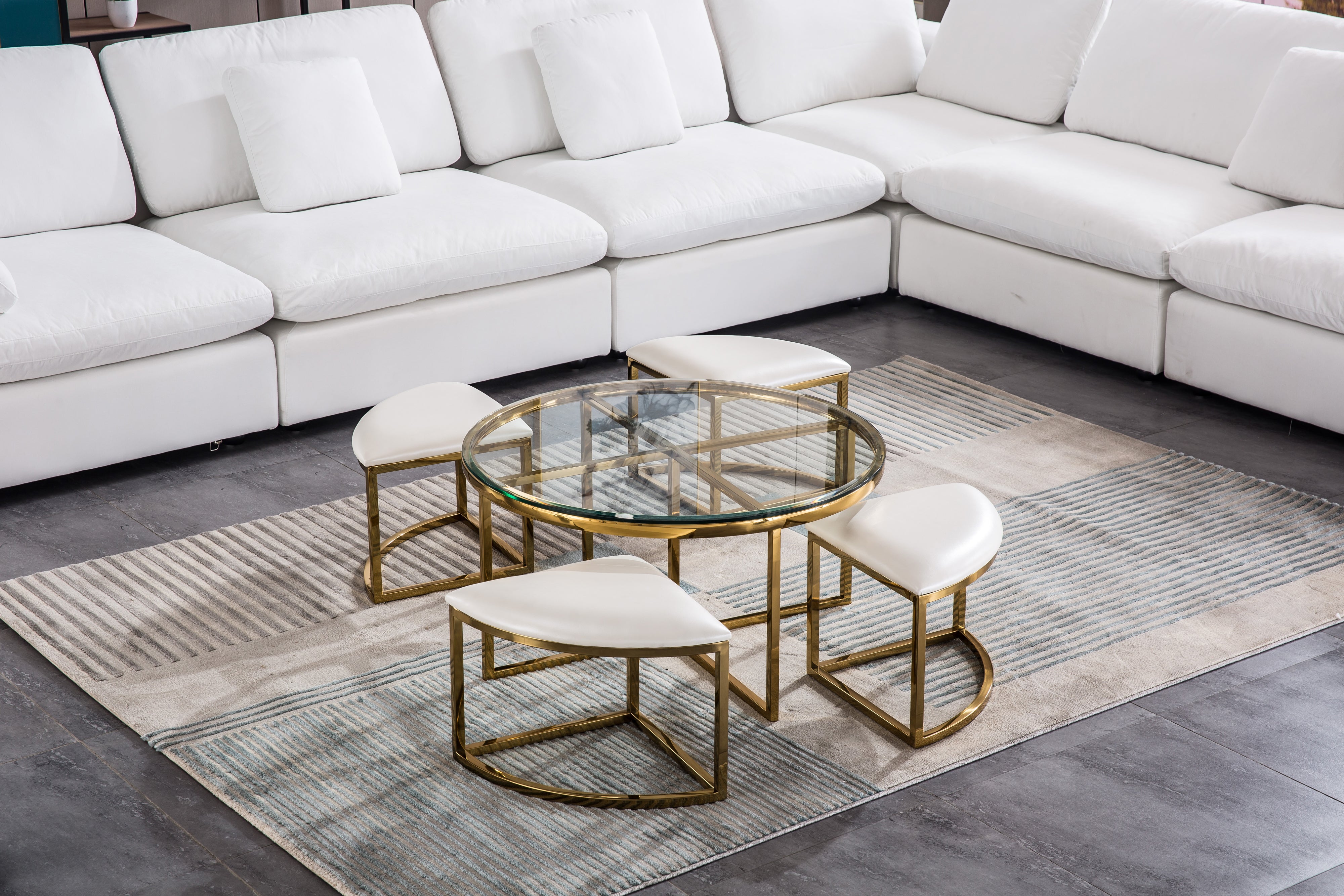 Artisan Fineas Coffee Table with 4 Stools Default Title