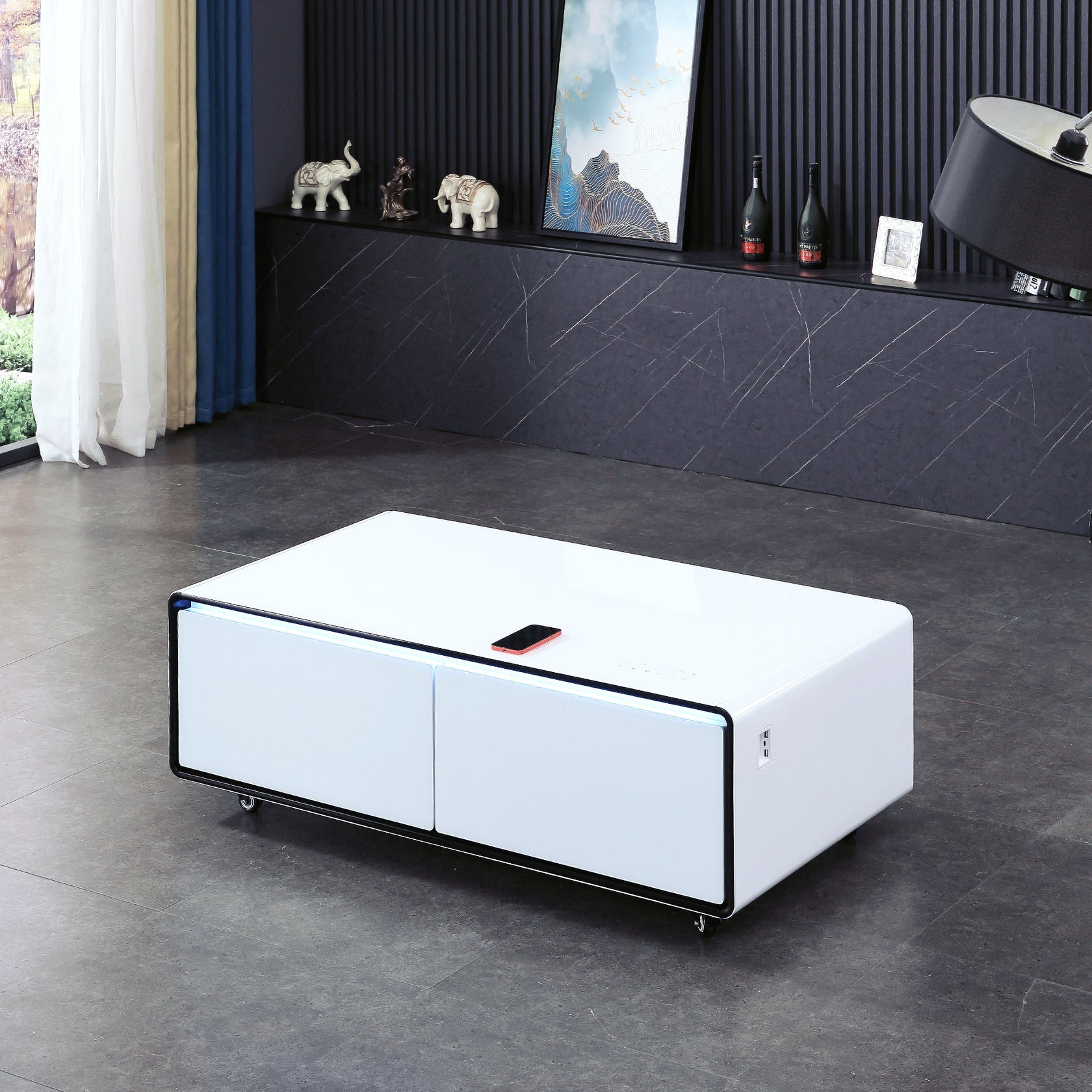 Artisan Framhild Coffee Table with Fridge and Bluetooth Speakers White 2