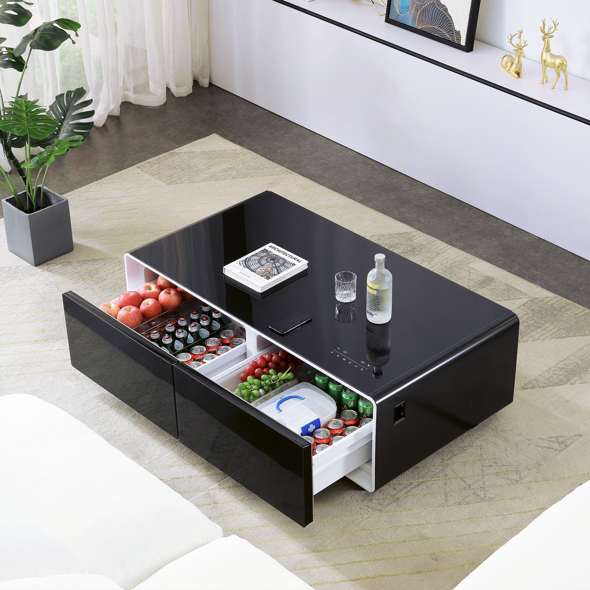 Artisan Framhild Coffee Table with Fridge and Bluetooth Speakers Black 2