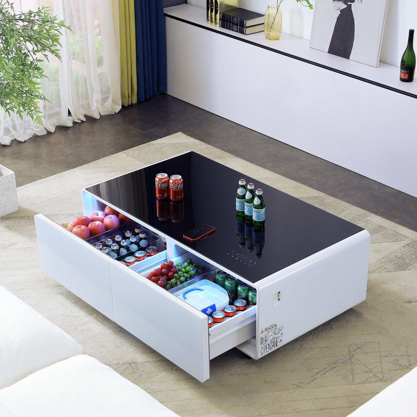 Artisan Framhild Coffee Table with Fridge and Bluetooth Speakers Black 2