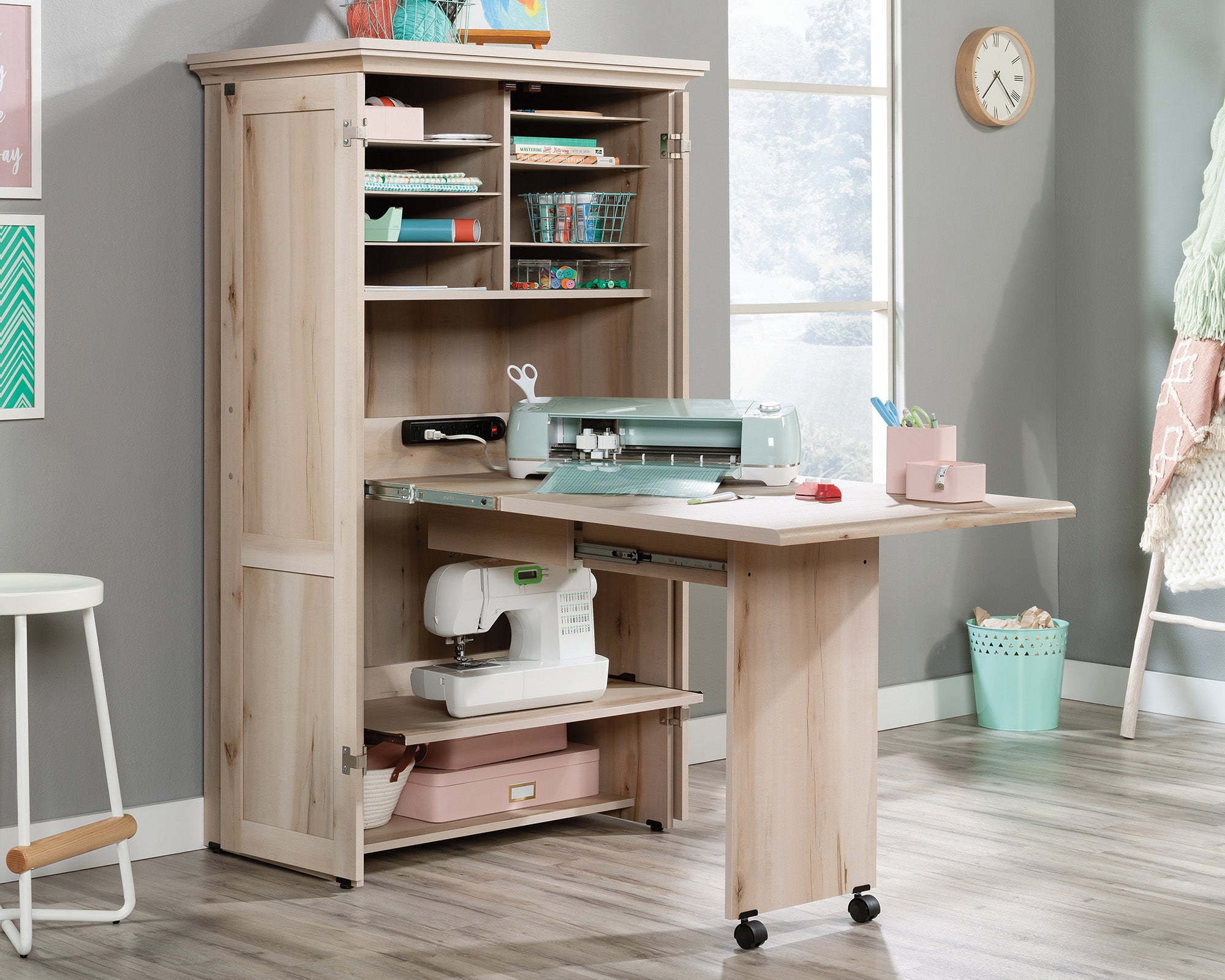 Sauder Select Craft & Sewing Armoire in Pacific Maple