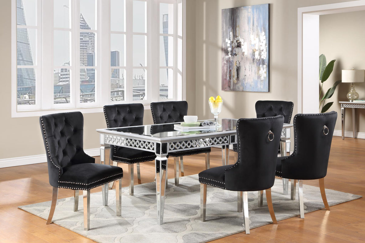 Table & 6 Black Velvet Side Chairs