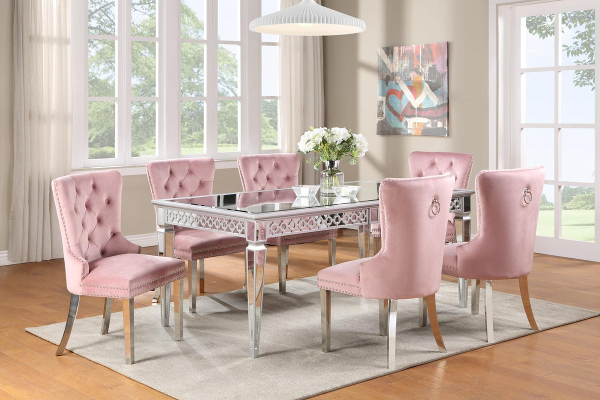 Table & 4 Pink Velvet Side Chairs