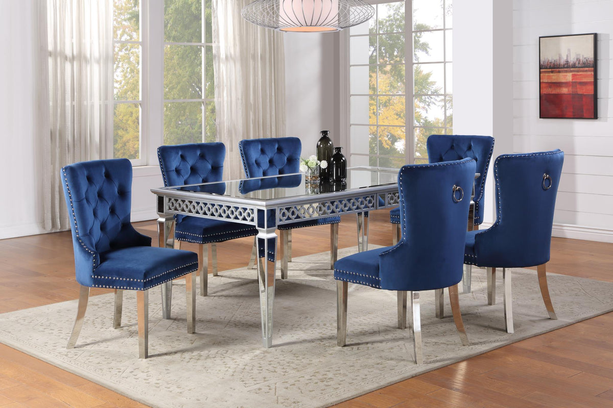 Table & 4 Navy Velvet Side Chairs