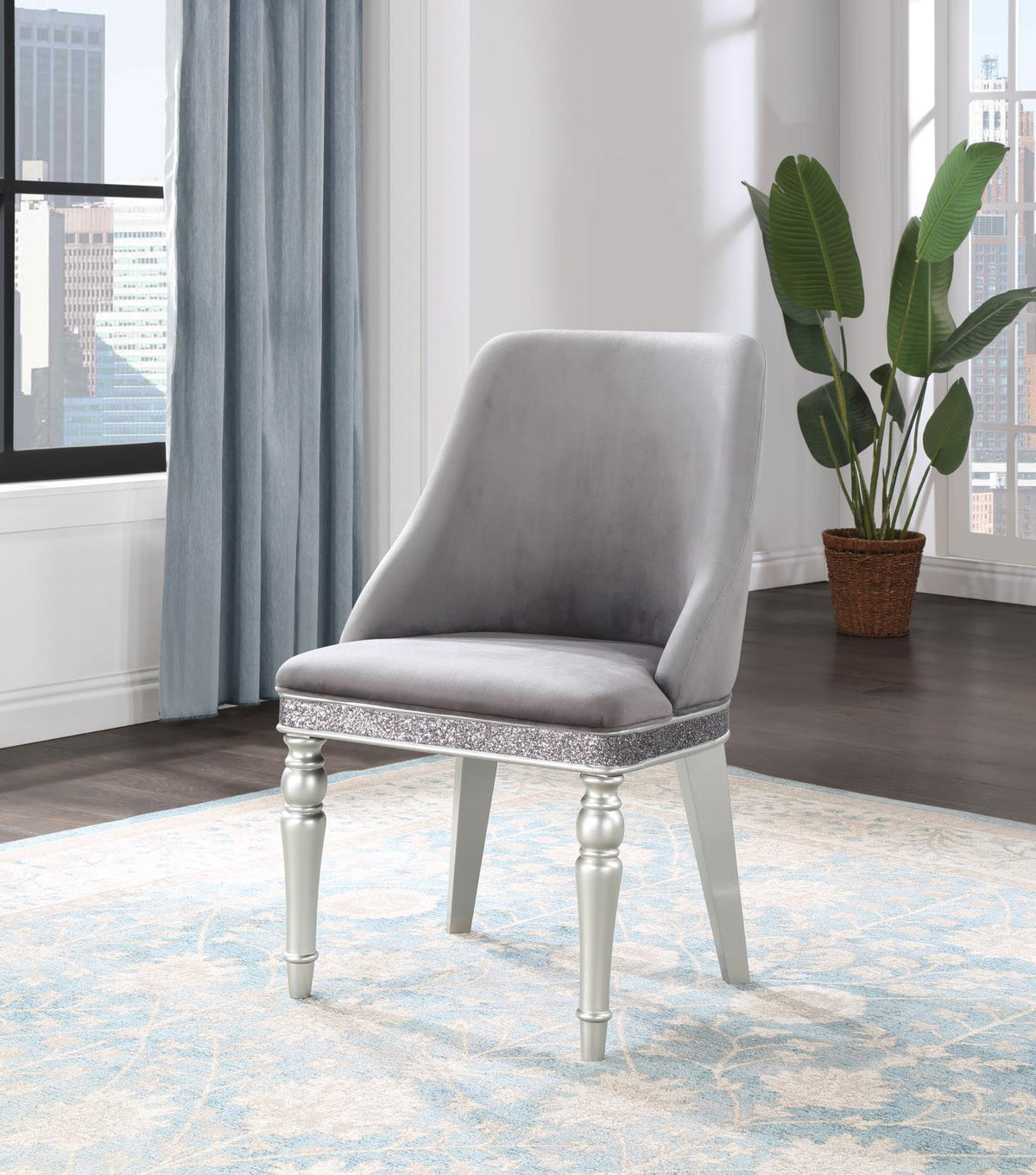 Silver Shimmer Velvet Arm Chair (2/Box)