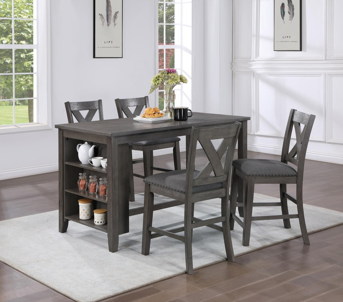 Gray Pub Table & 4 Stools