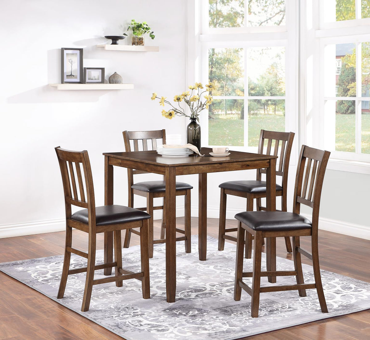 Walnut Counter Table W/ 4 Chairs