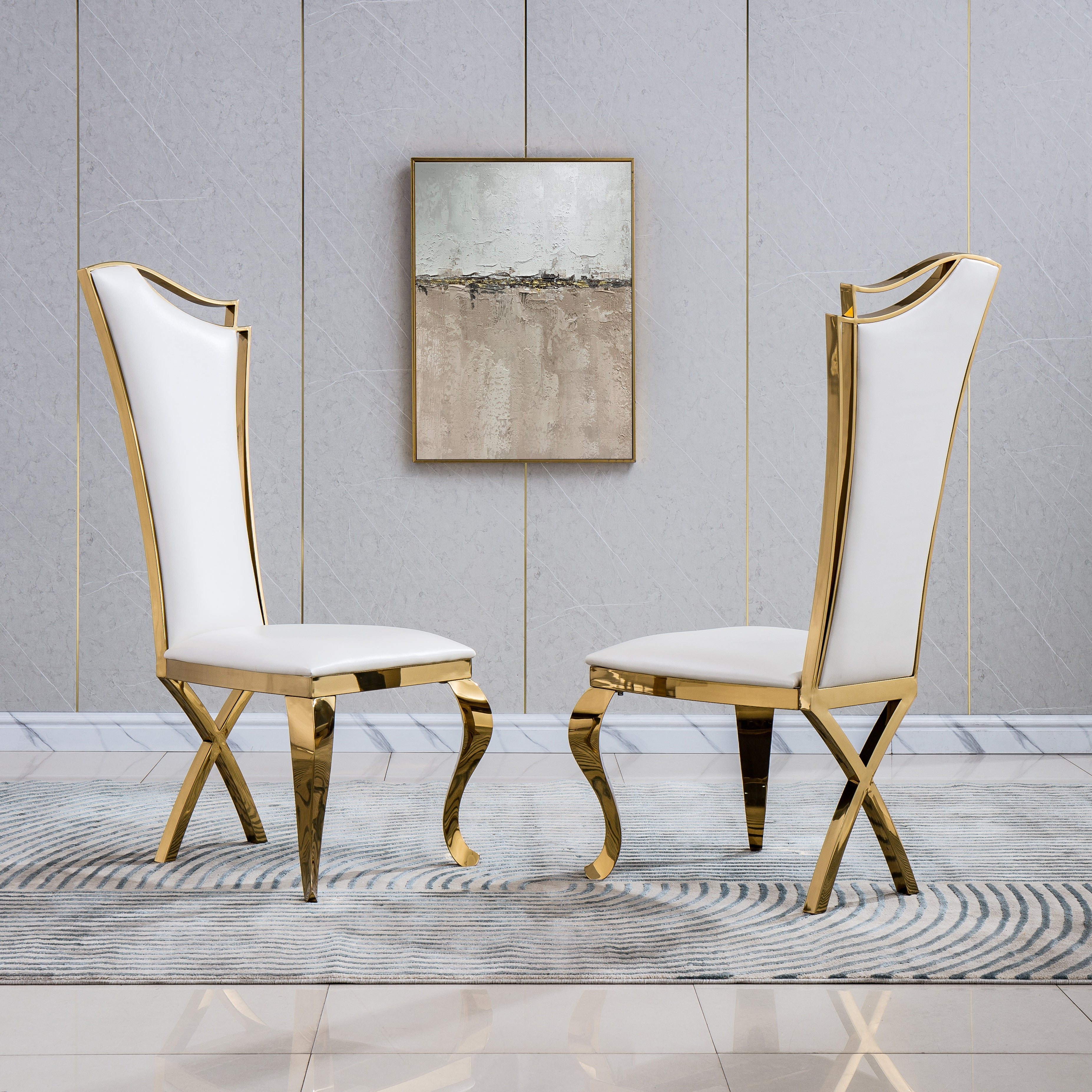 Artisan Diovanni Dining Chairs (Set of 2) White Leather Gold