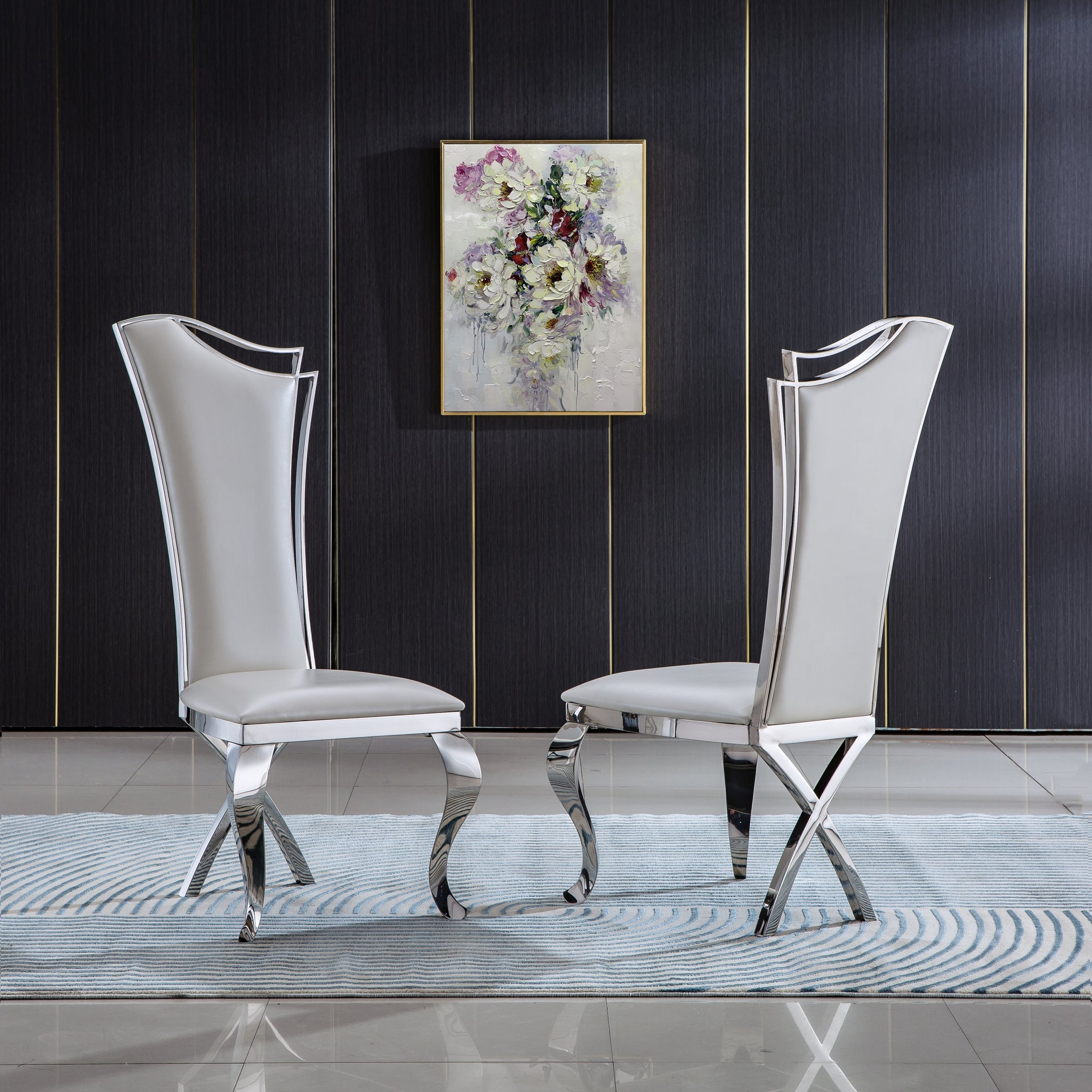 Artisan Diovanni Dining Chairs (Set of 2) White Leather Silver