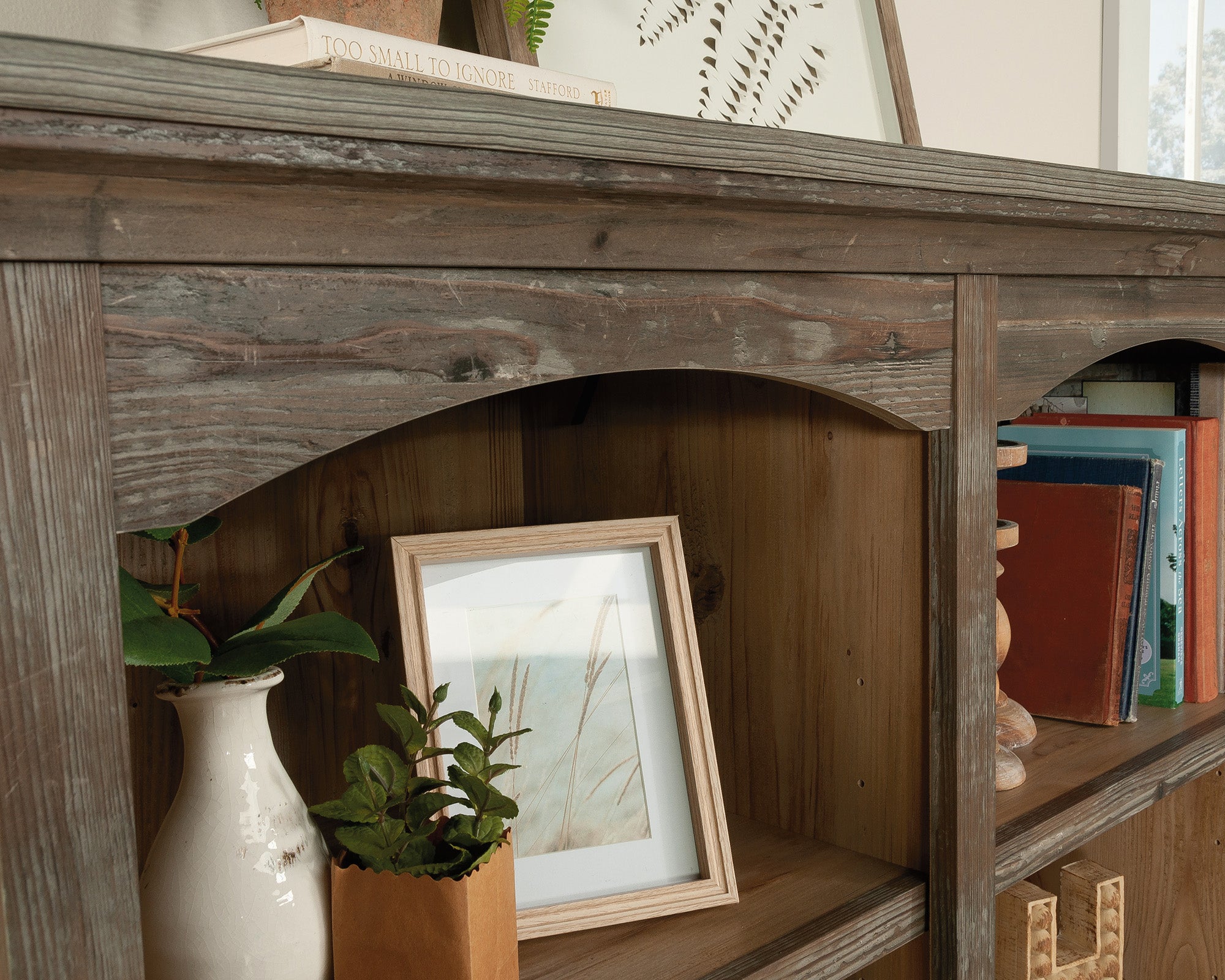 Sonnet Springs  6-Shelf Bookcase with Drawers in Pebble Pine