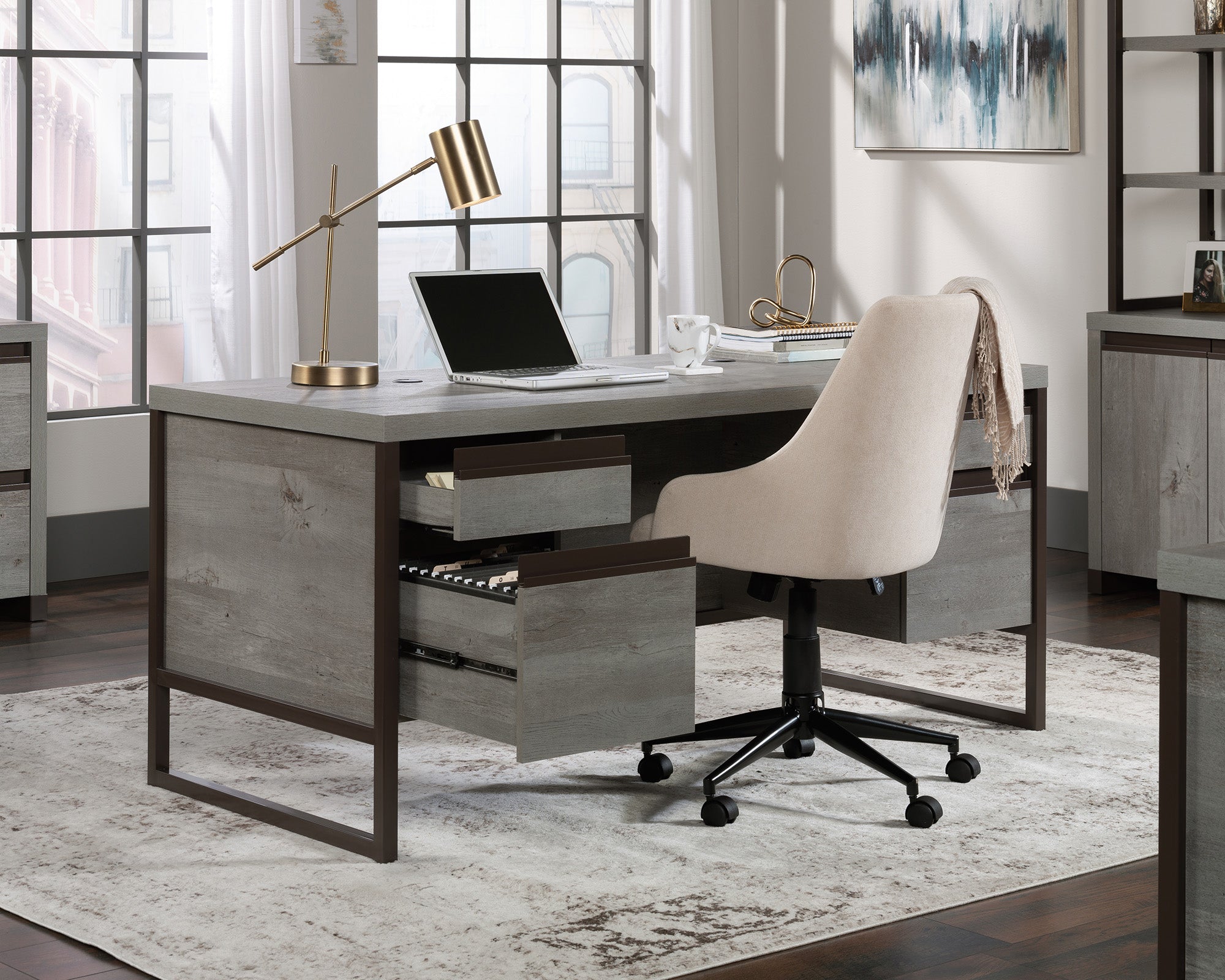 Manhattan Gate  4-Drawer Executive Desk in Mystic Oak Finish