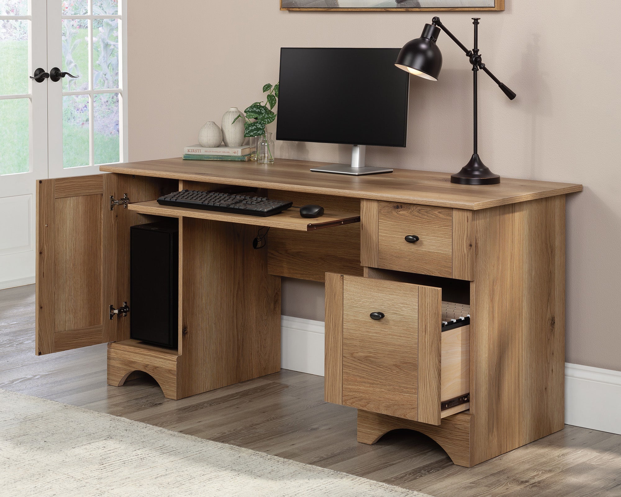 Sauder Select Computer Desk with Drawers in Timber Oak