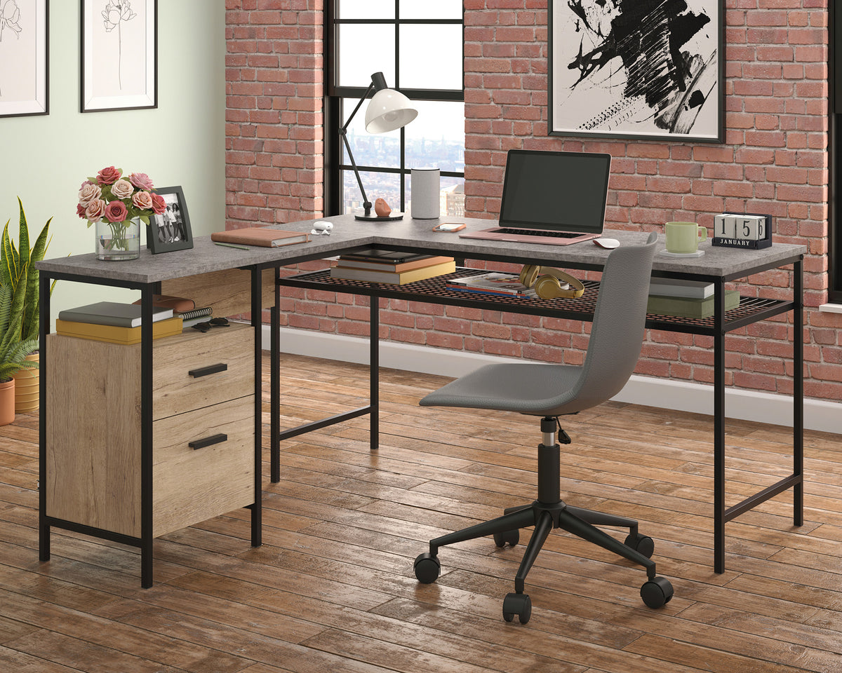 Market Commons  L-Shaped Computer Desk in Prime Oak