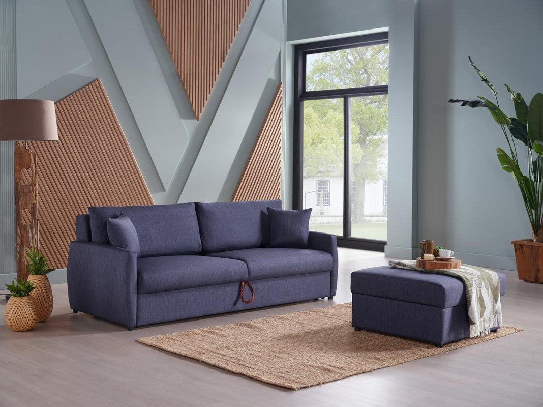 Bellona Emma 3 Seat Sleeper Sofa (Bell B.Dark Navy) 3 Pieces by Bellona With Ottoman