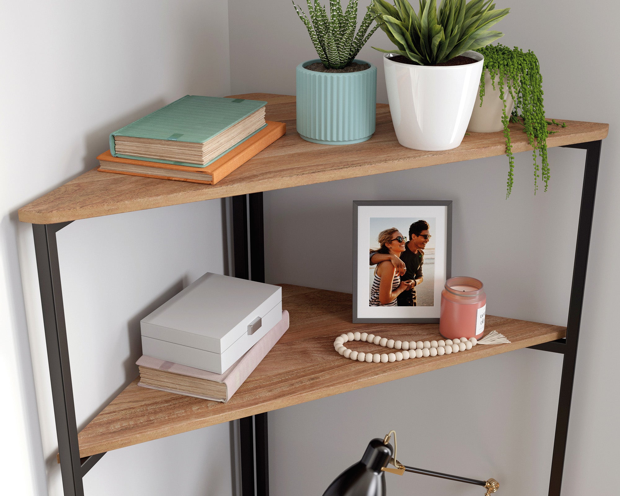 North Avenue  Corner Desk with Hutch in Sindoori Mango