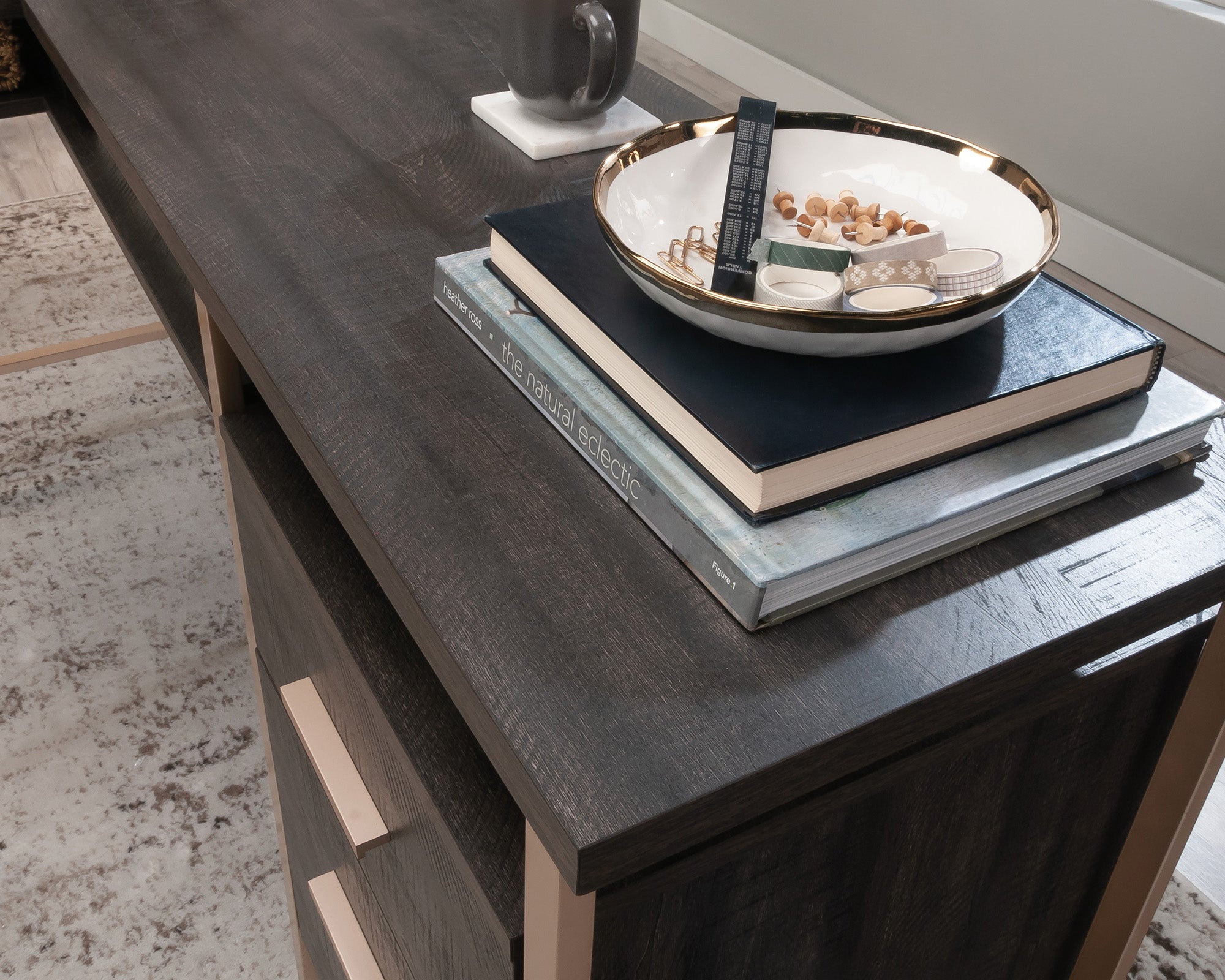 Walter Heights  L-Shaped Wood & Metal Desk in Blade Walnut