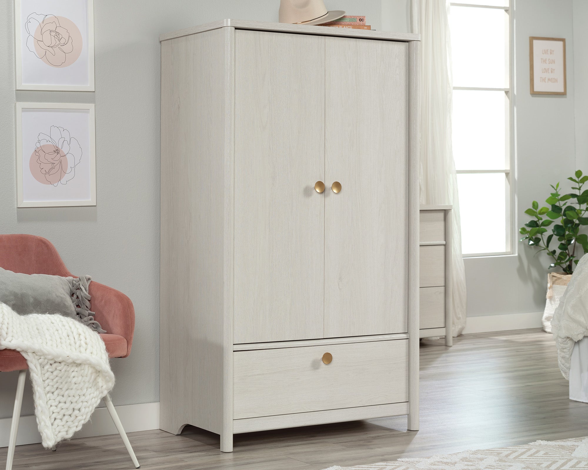 Dover Edge  Bedroom Armoire with Drawer in Glacier Oak