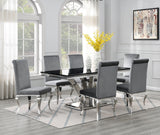 Dining Table (Black Marble) & 4 Gray Velvet Chairs