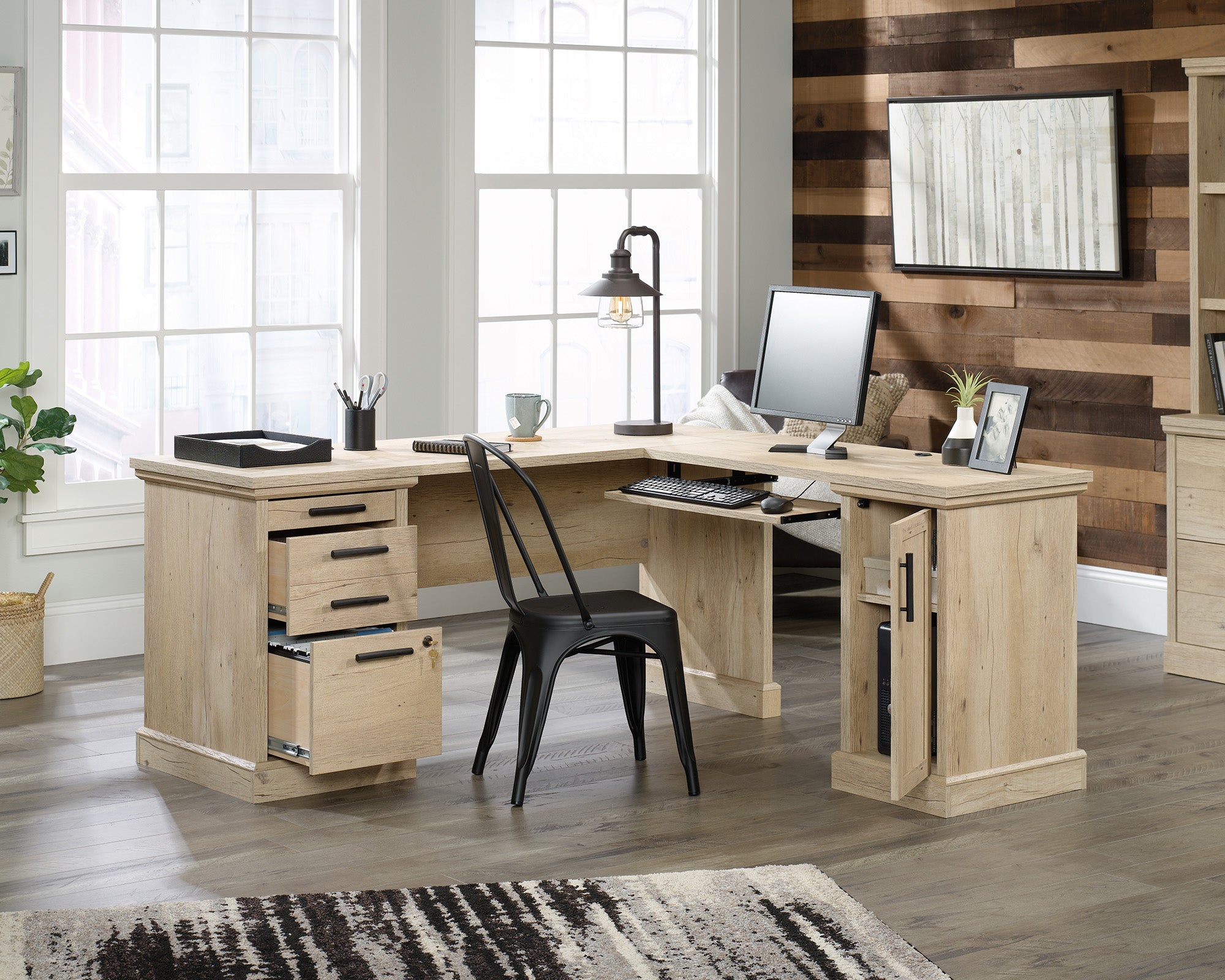 Aspen Post  Prime Oak L-Shaped Desk with Storage