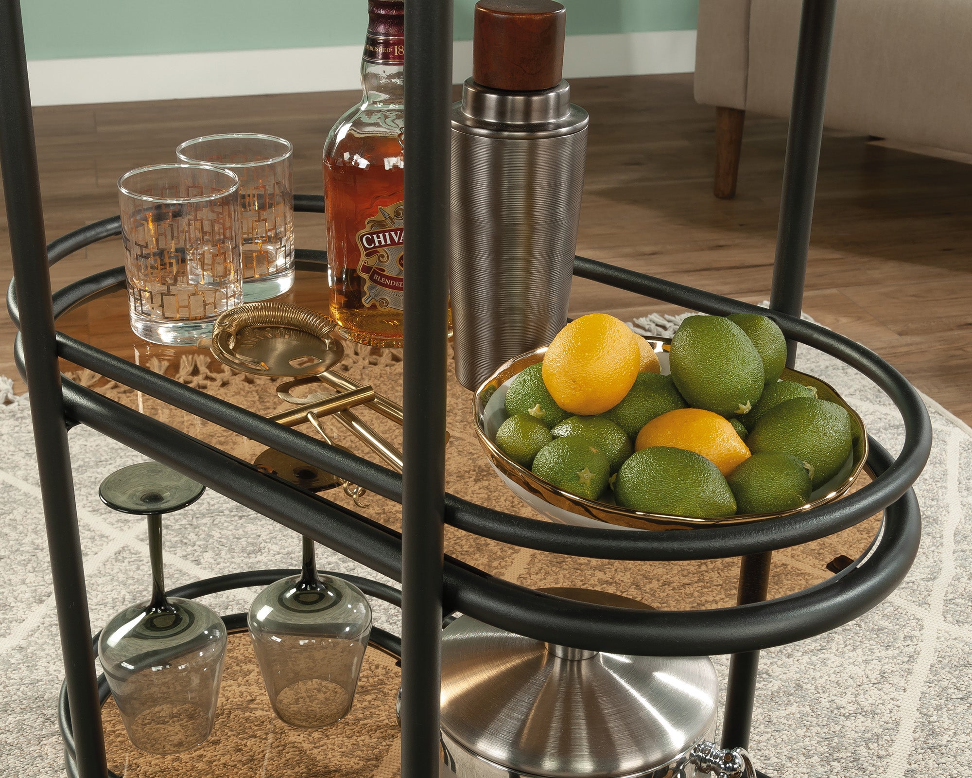 Coral Cape  Modern Metal & Glass Bar Cart in Black