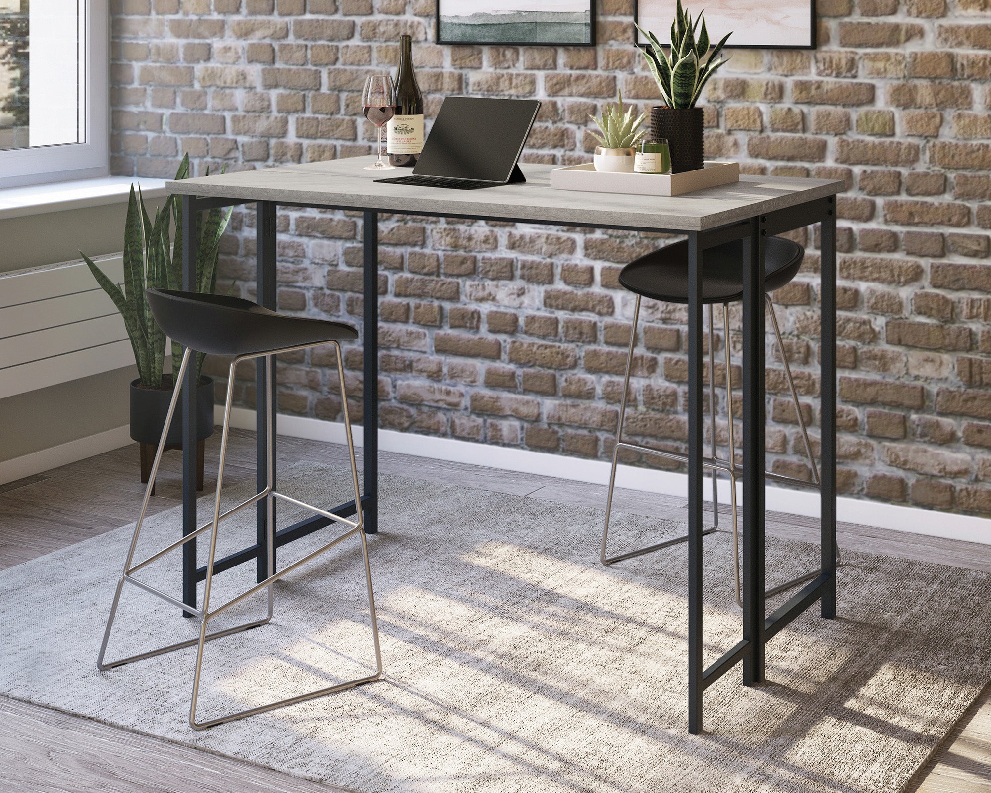 North Avenue  Modern Drop Leaf Table in Faux Concrete