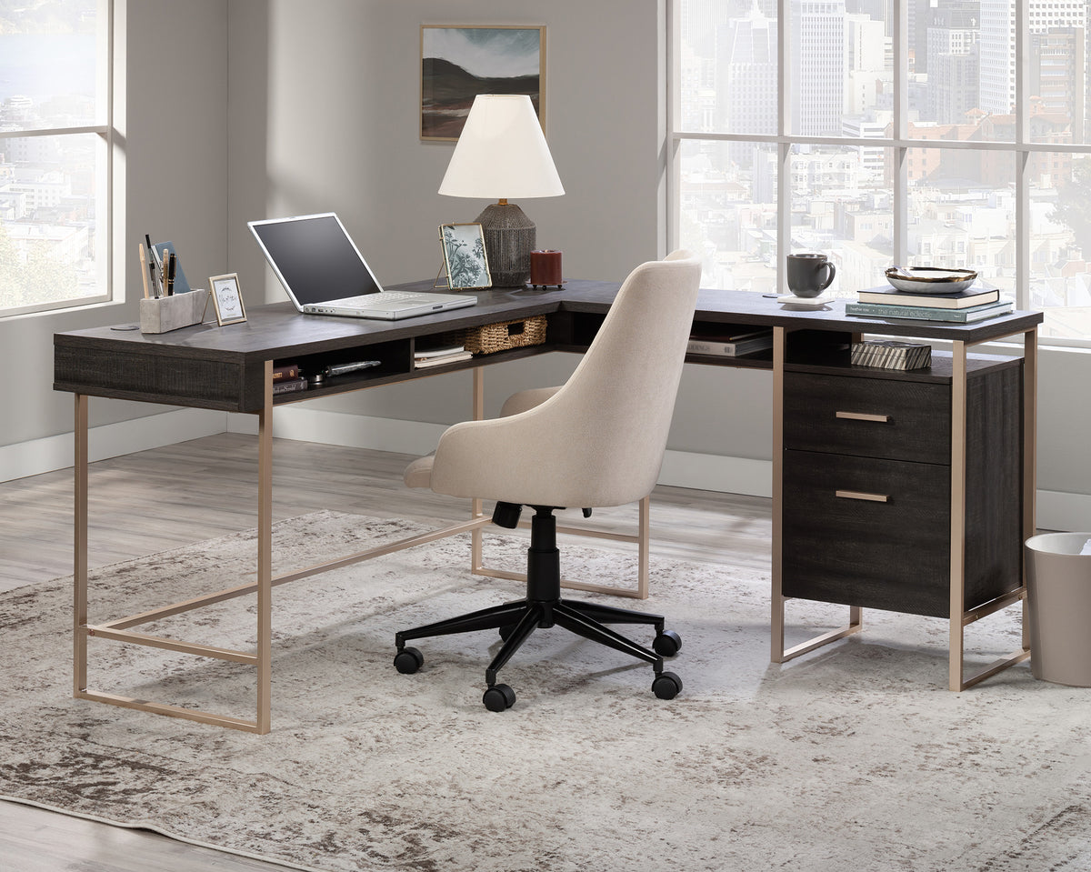 Walter Heights  L-Shaped Wood & Metal Desk in Blade Walnut