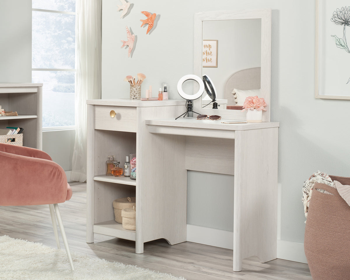 Dover Edge  Bedroom Vanity with Mirror in Glacier Oak