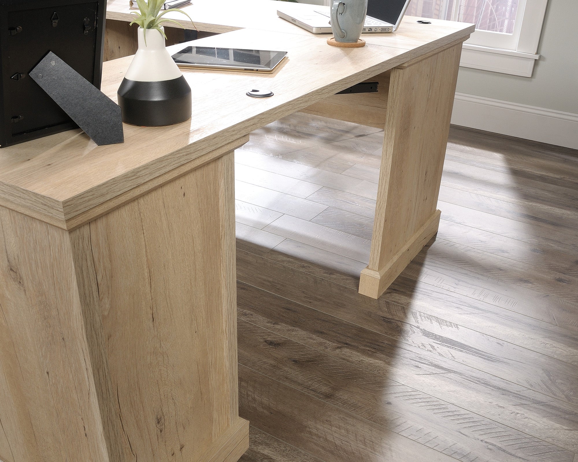 Aspen Post  Prime Oak L-Shaped Desk with Storage