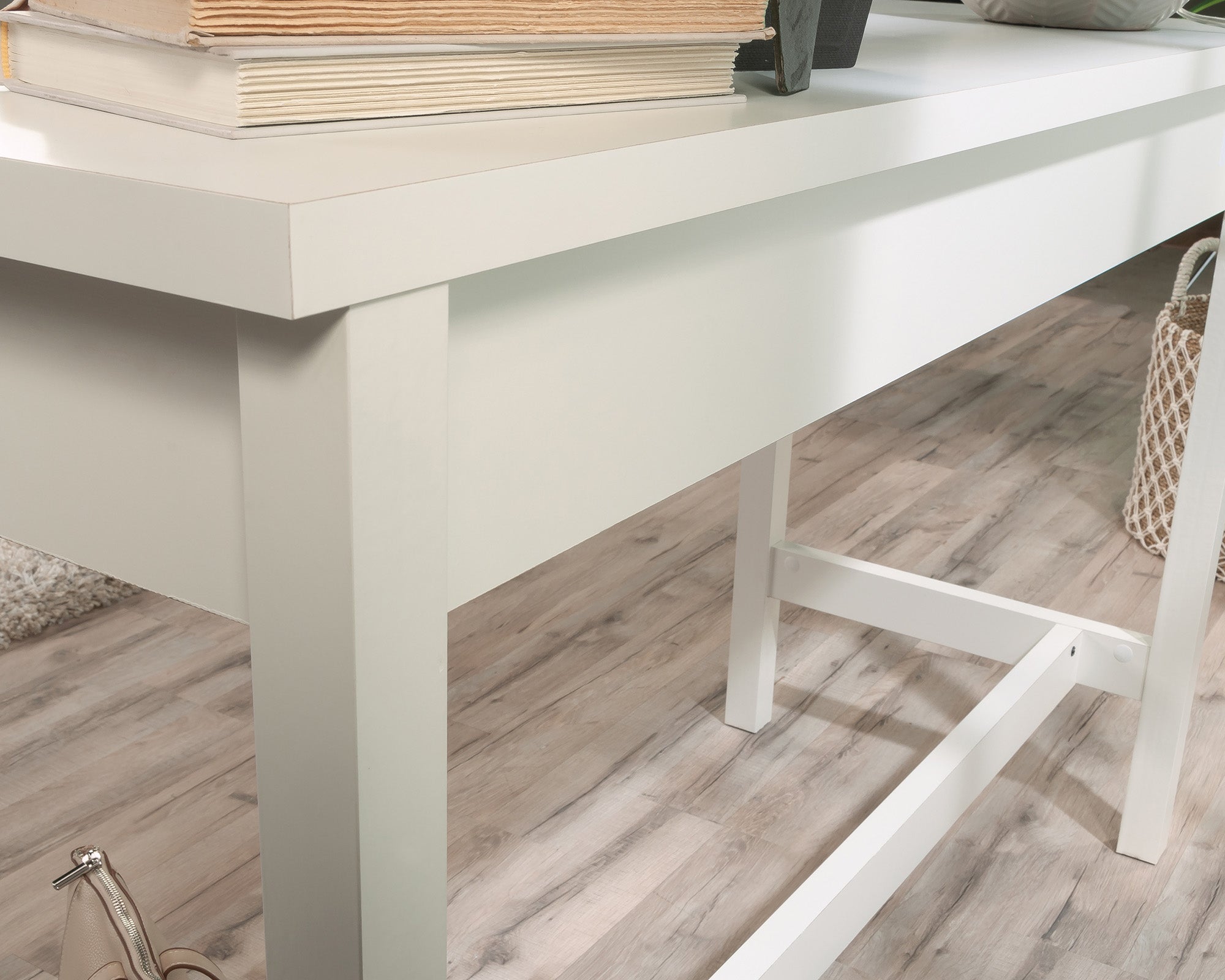 County Line  Rustic Writing Desk with Drawers in Soft White