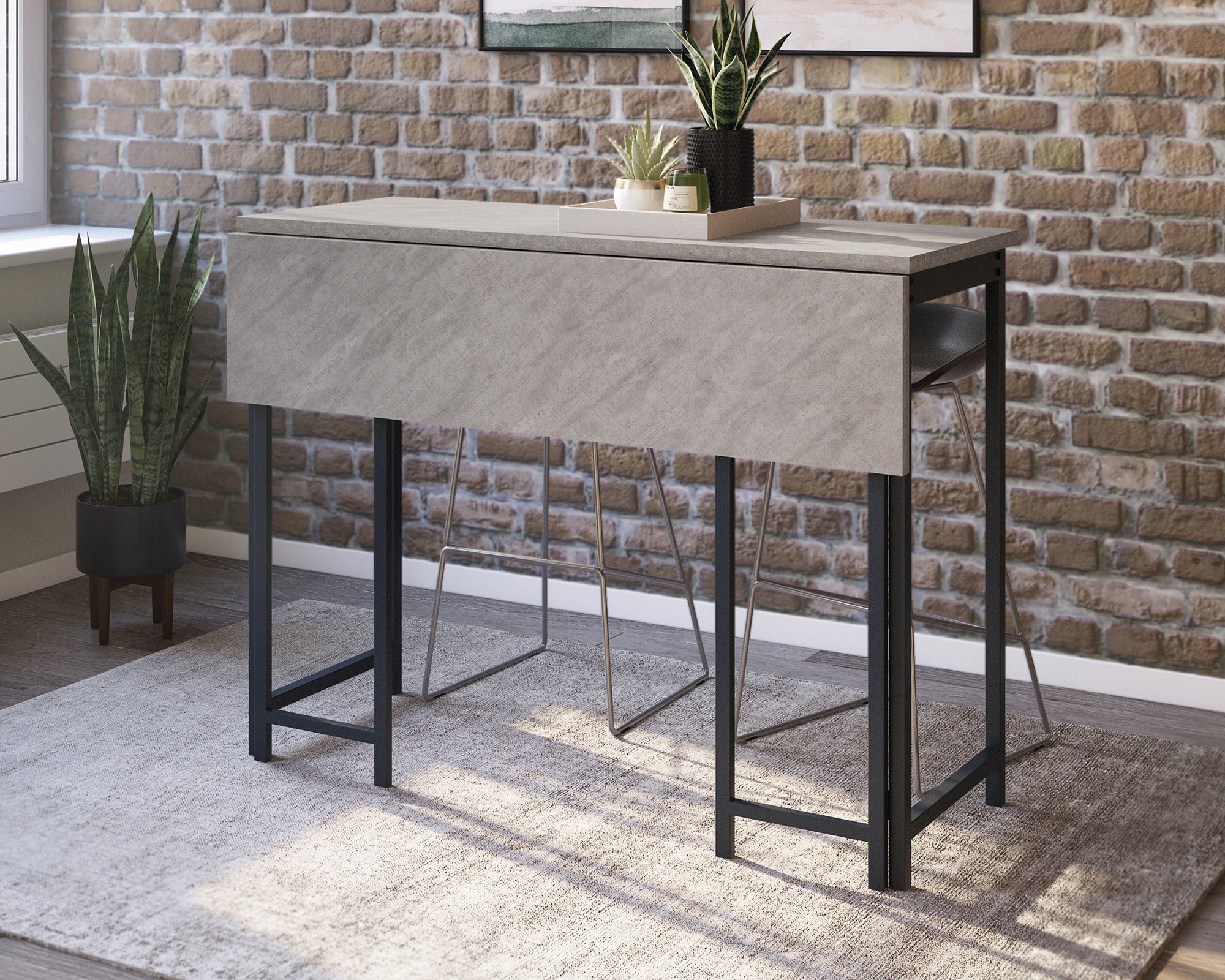 North Avenue  Modern Drop Leaf Table in Faux Concrete