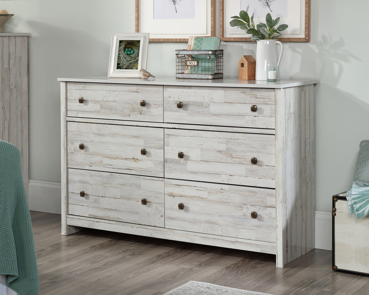 River Ranch Rustic 6-Drawer Bedroom Dresser in White Plank