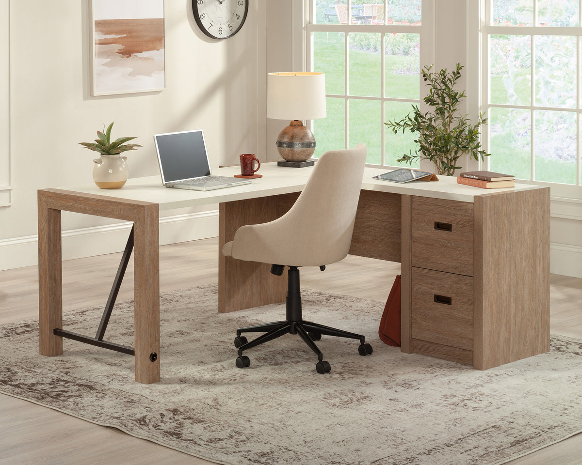 Dixon City  L-Shaped Desk with Drawers in Brushed Oak