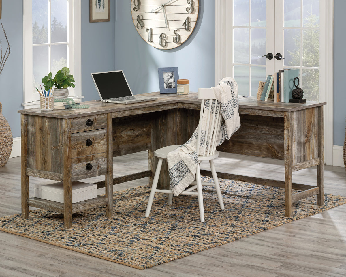 Granite Trace  L-Shaped Home Office Desk in Rustic Cedar