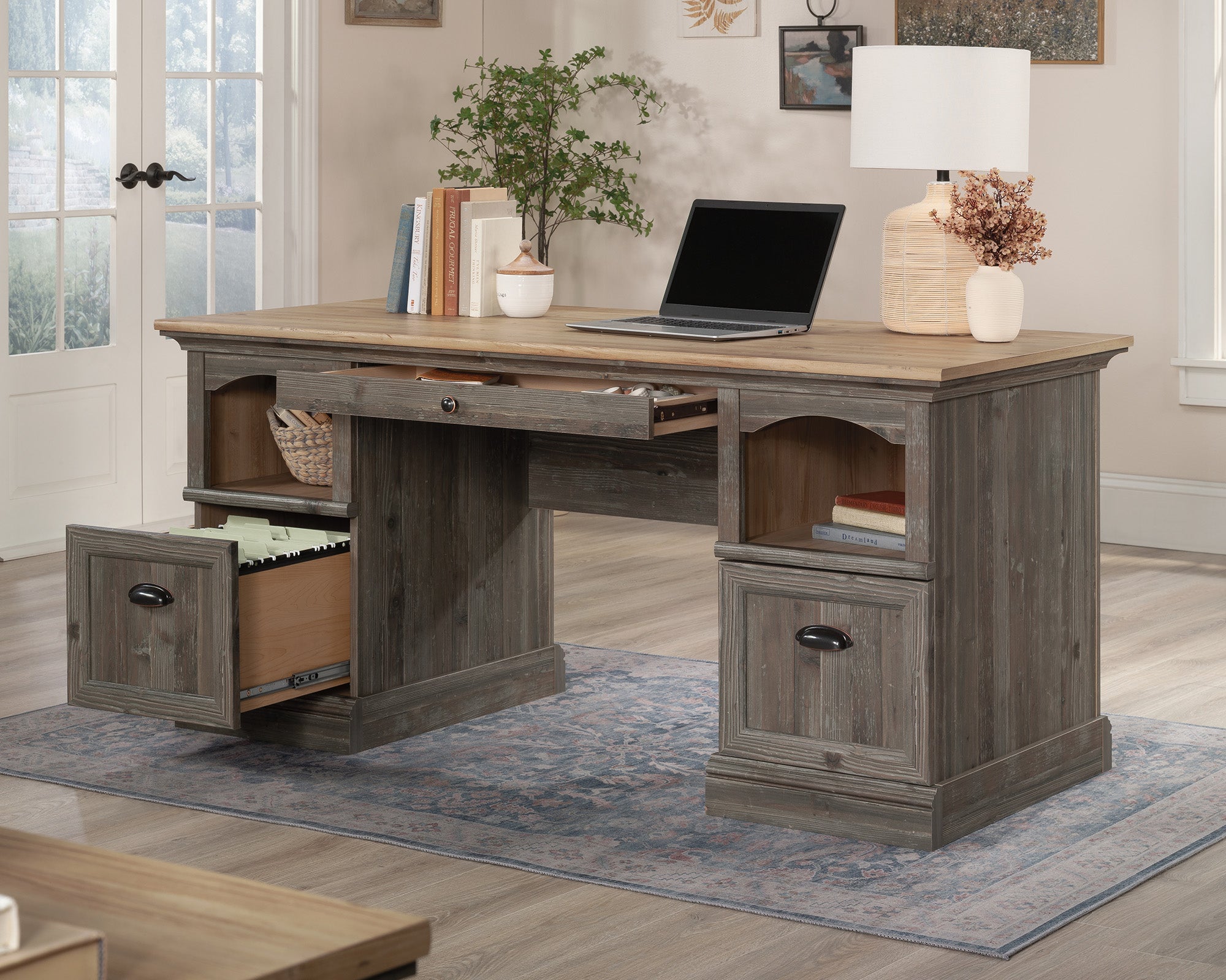 Sonnet Springs  Executive Pedestal Desk in Pebble Pine