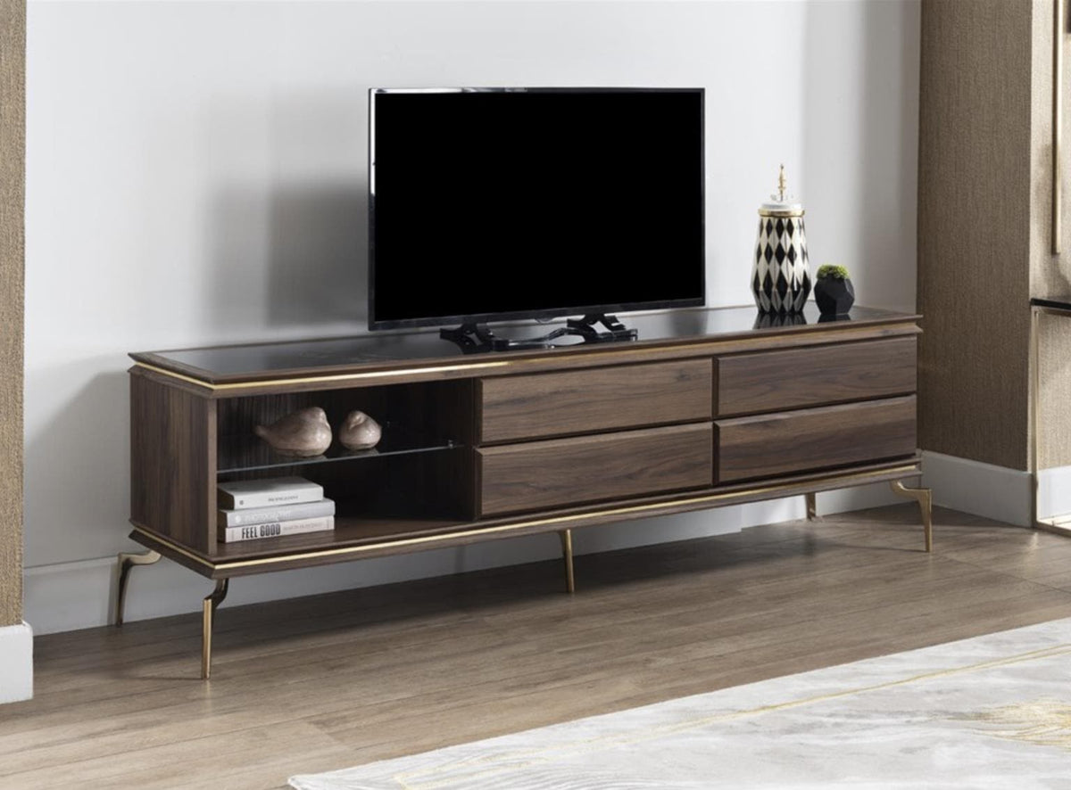 Bellona Montego Tv Stand (Montego Walnut/Car.Marb) by Bellona