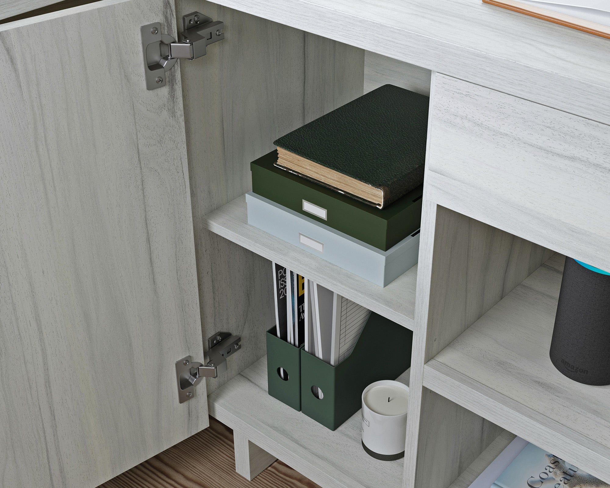 Sauder Select Desk with Credenza in Haze Acacia