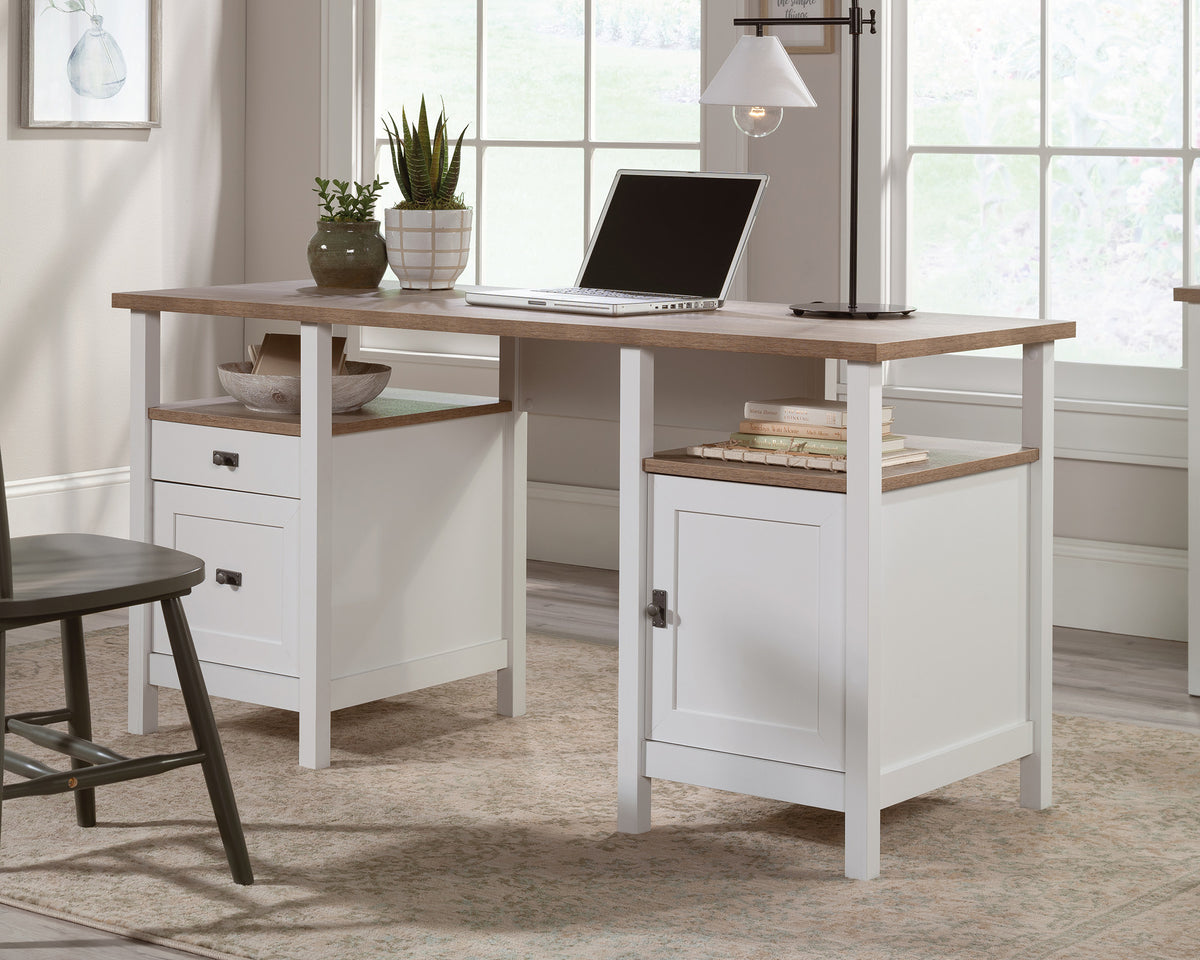 Cottage Road  White Double Pedestal Desk with Drawers