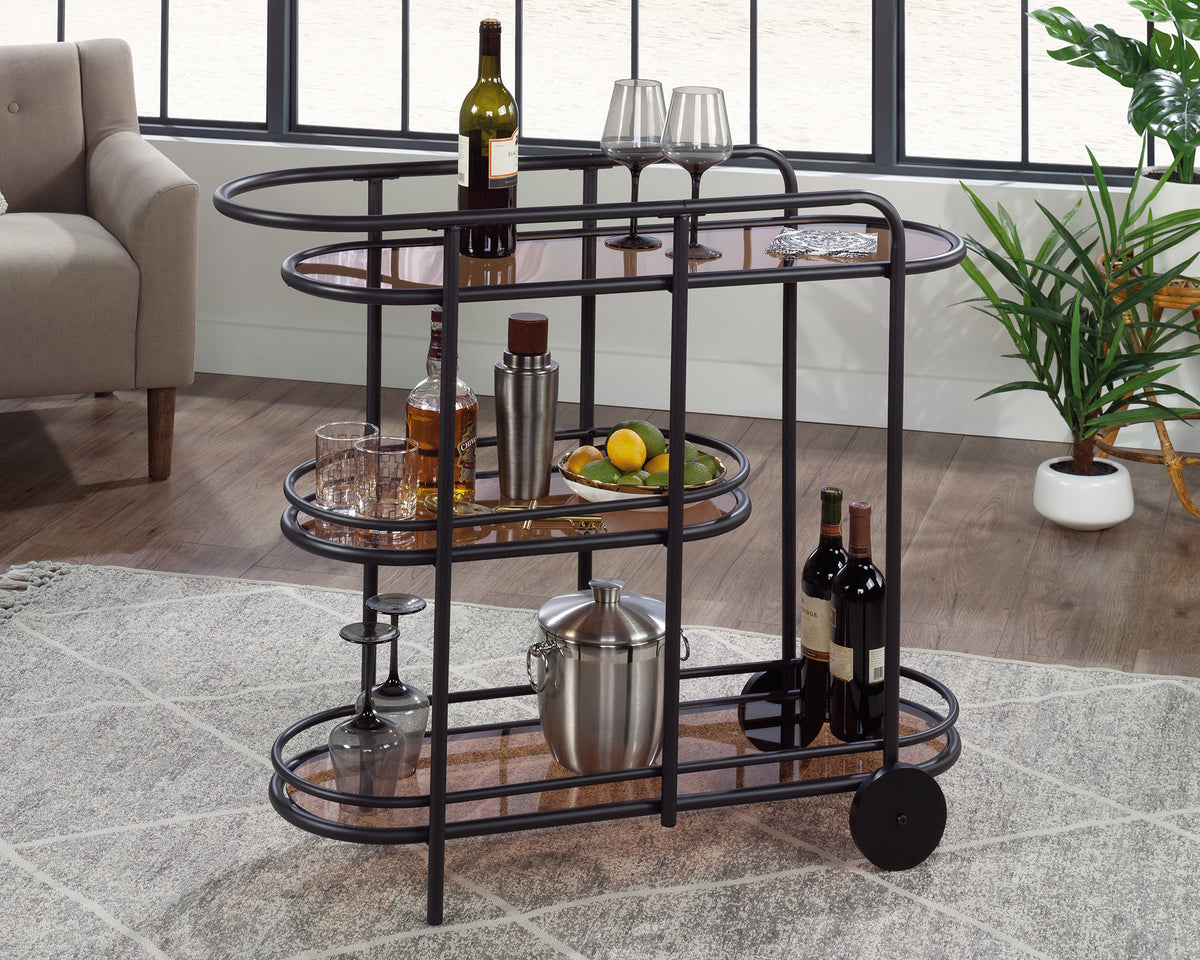 Coral Cape  Modern Metal & Glass Bar Cart in Black