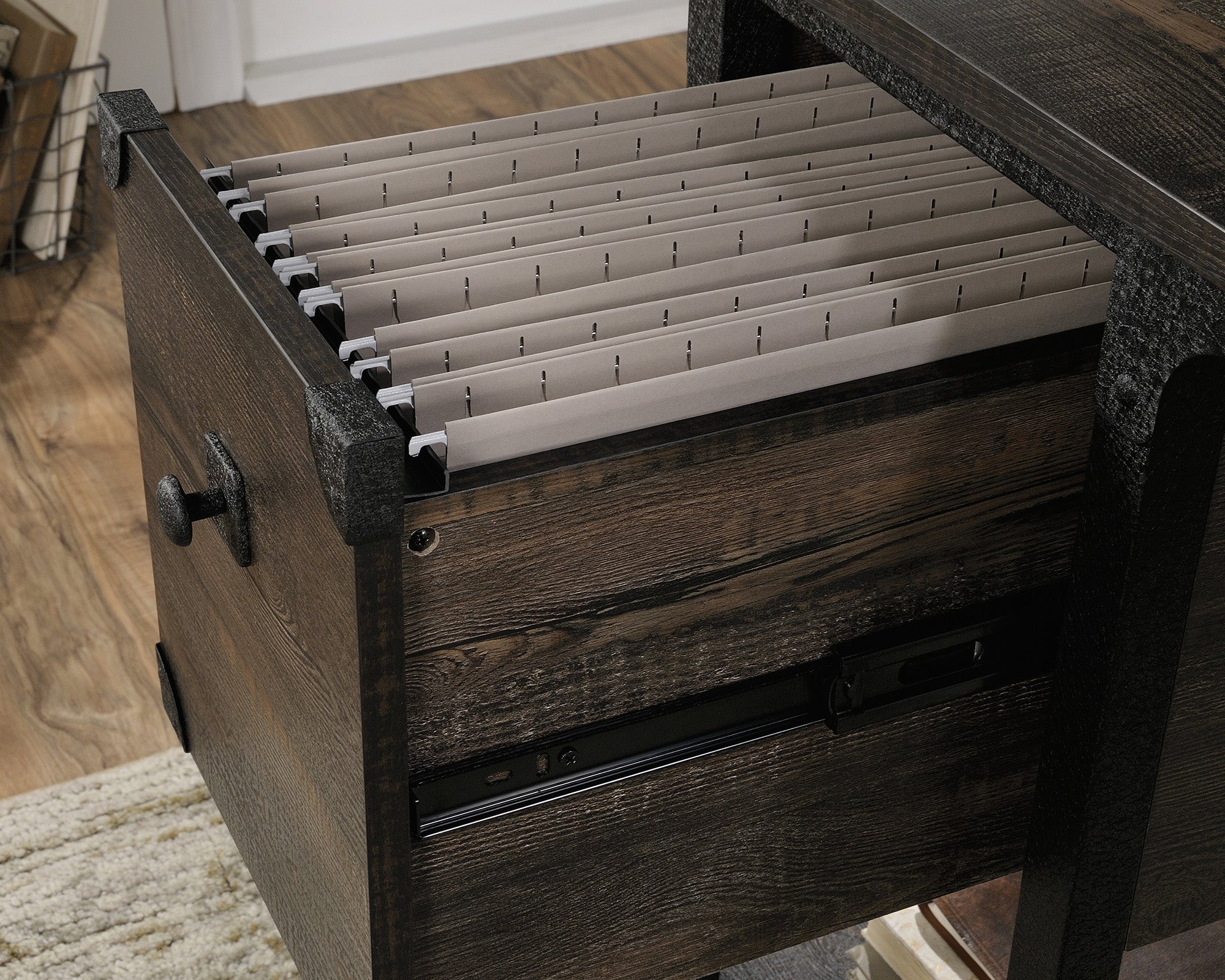 Steel River  Small Computer Desk in Rustic Carbon Oak