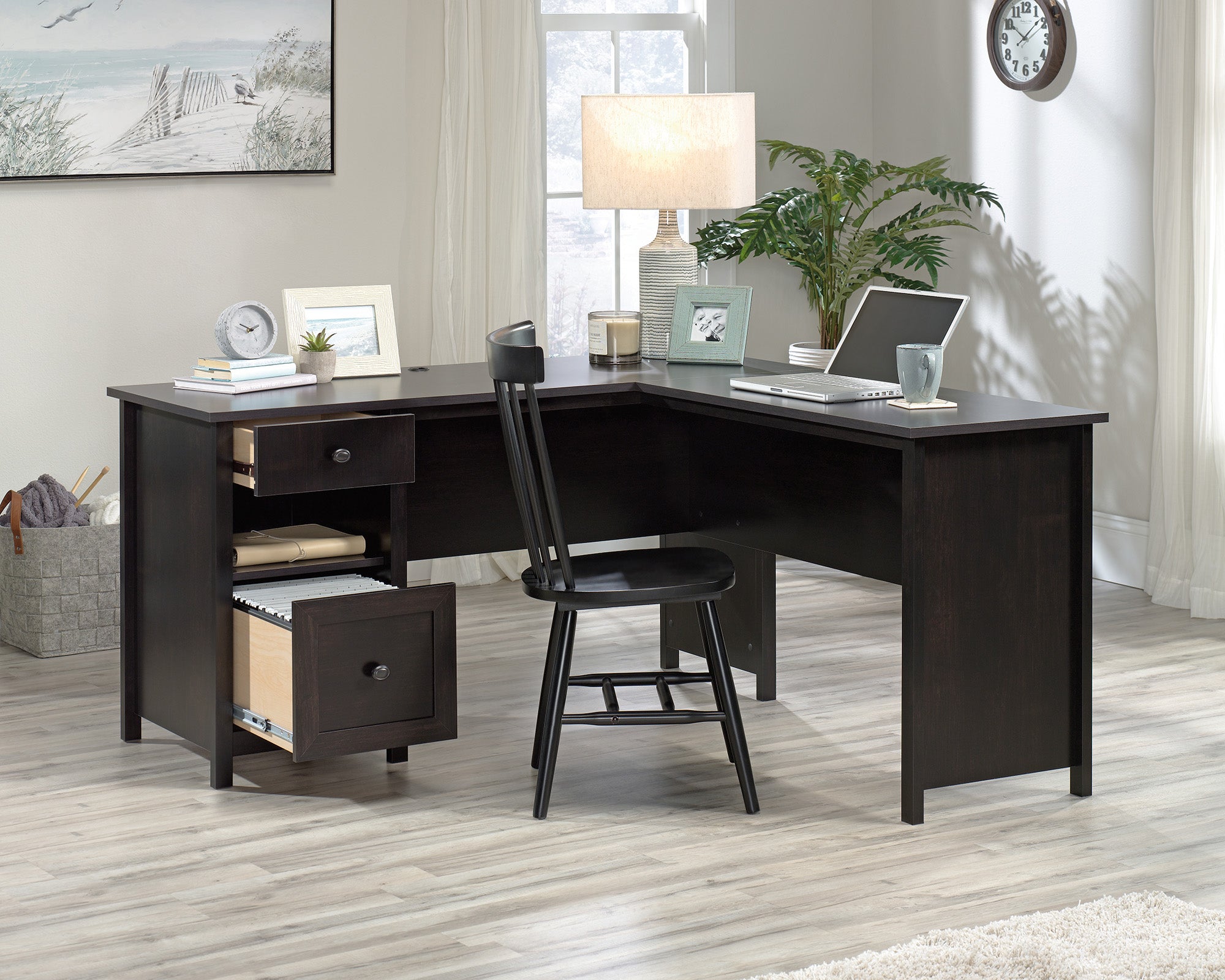 County Line  Estate Black L-Shaped Desk with File Drawer