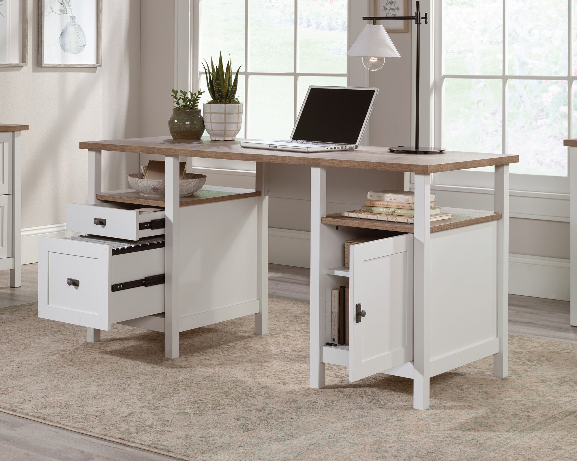 Cottage Road  White Double Pedestal Desk with Drawers