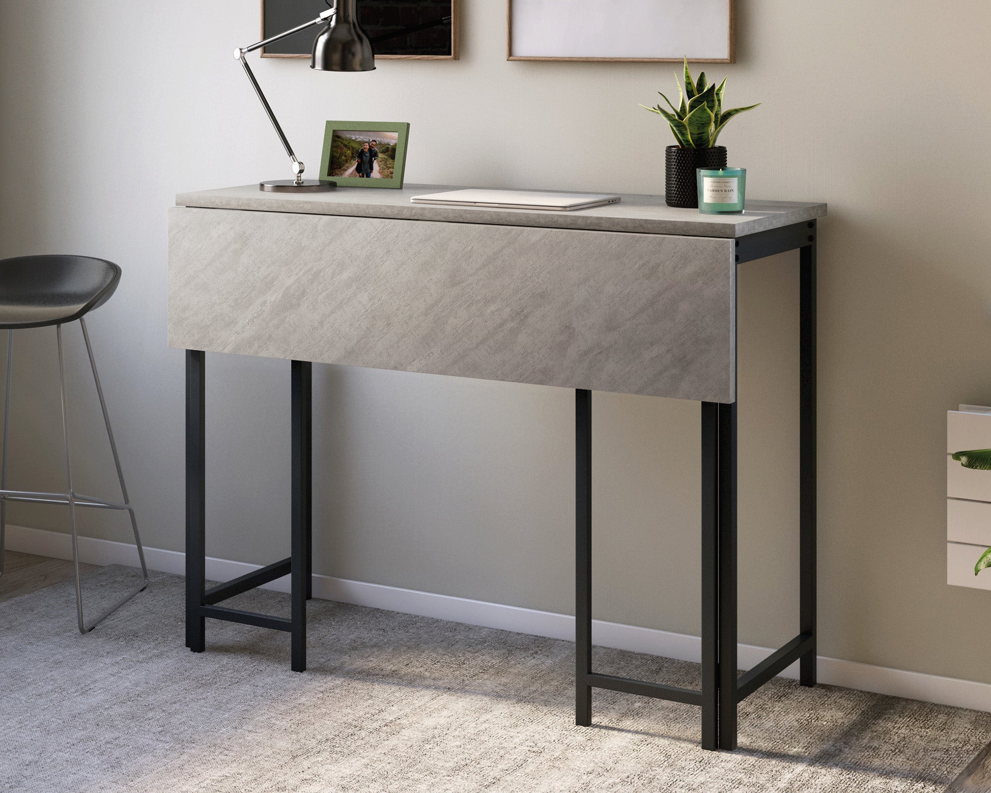 North Avenue  Modern Drop Leaf Table in Faux Concrete