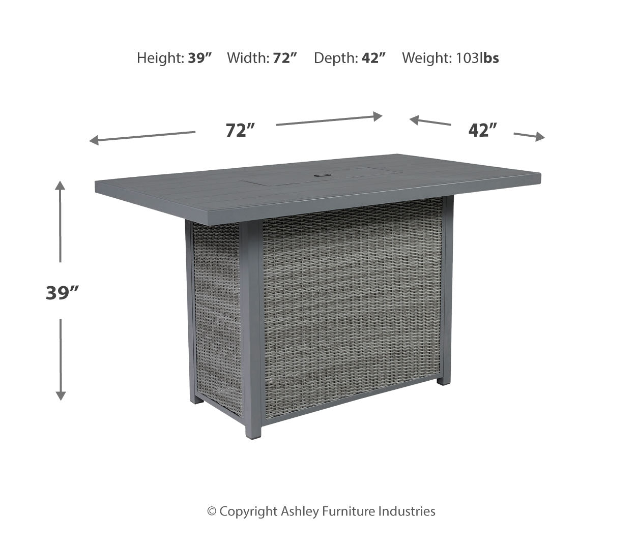 Palazzo RECT Bar Table w/Fire Pit